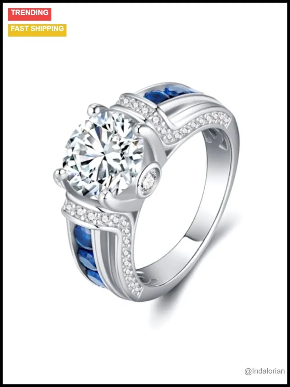 3ct Round Cut Moissanite Engagement Ring Sterling Silver 18K White Gold Plated